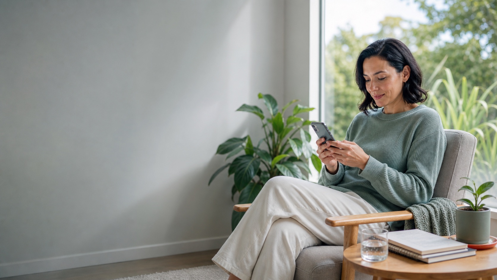 A patient recording her allergy history on a smartphone at home